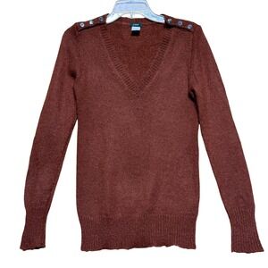 J.Crew Womens V-Neck Mohair Wool Blend Shoulder Button‎ Sweater Rust Brown XS